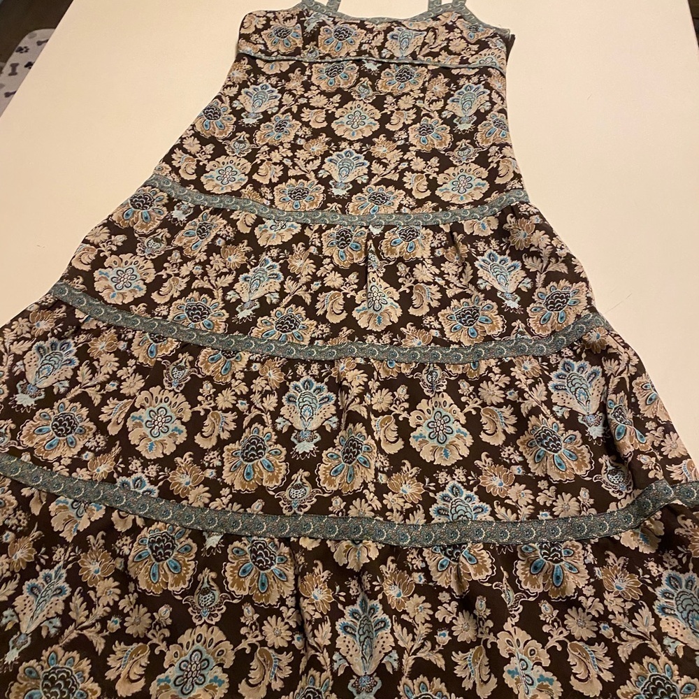 Ann Taylor LOFT Boho Floral Maxi Dress 0P | Brown Blue | Tiered Sundress | NWOT - Picture 7 of 12